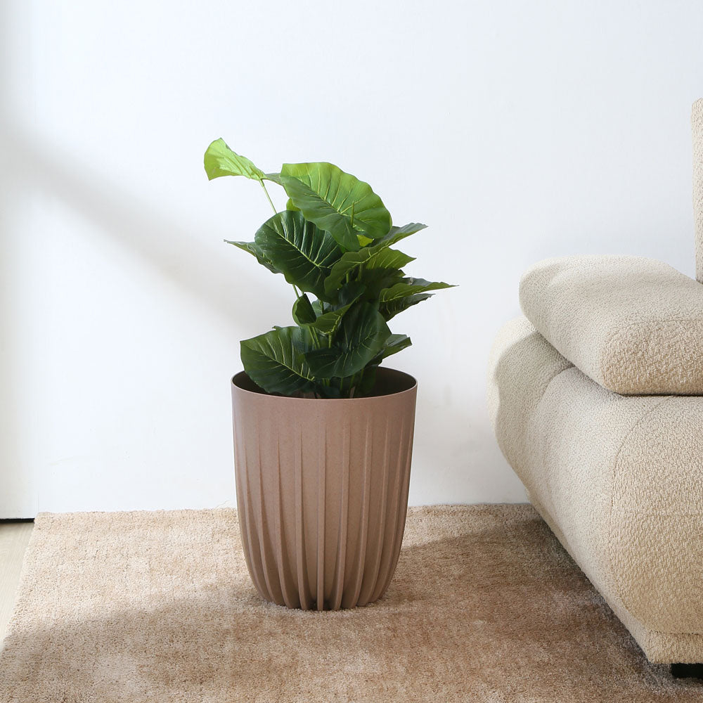 Semi Fluted Design Polypropylene Bucket Planter (Latte)