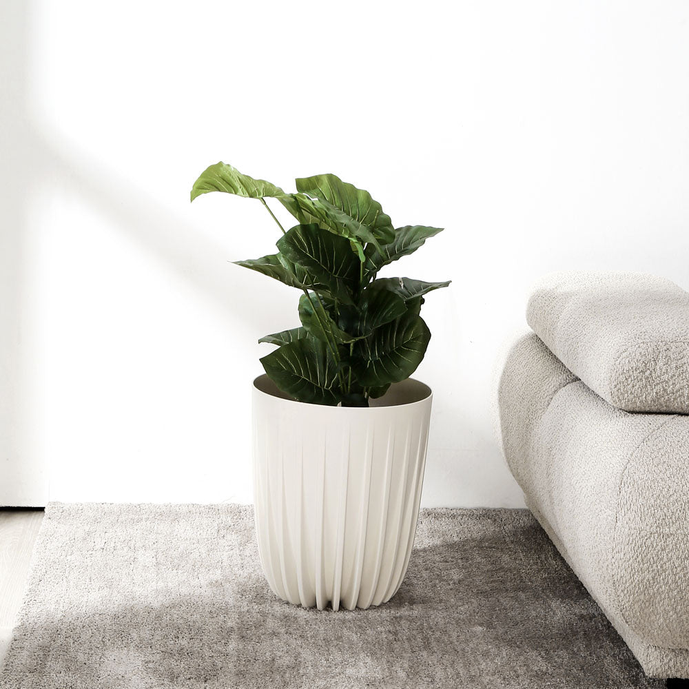 Semi Fluted Design Polypropylene Bucket Planter (Cream)