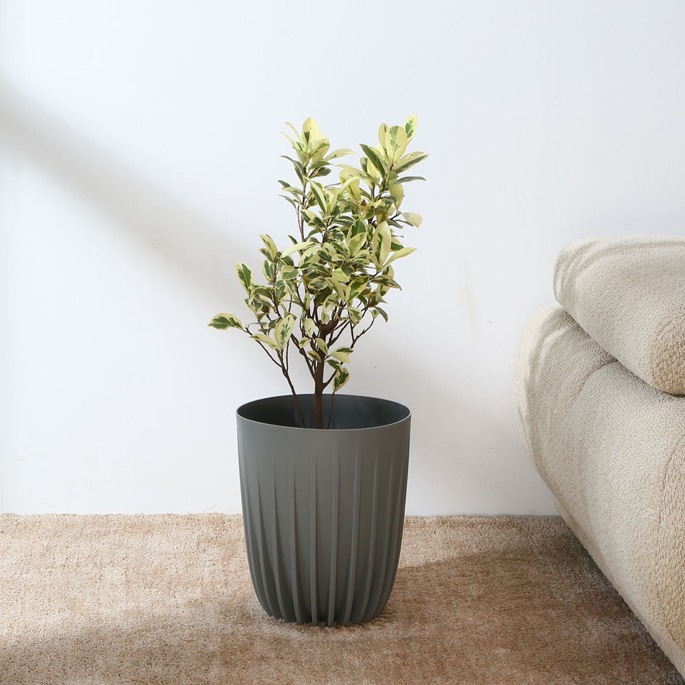 Semi Fluted Design Polypropylene Bucket Planter (Grey)