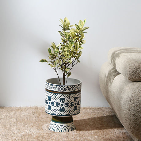Nilkamal Floral Design Decorative Dolomite Planter (Blue & White)