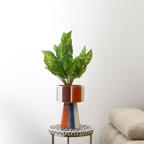 Nilkamal Stripes Design Decorative Dolomite Planter Brown Blue