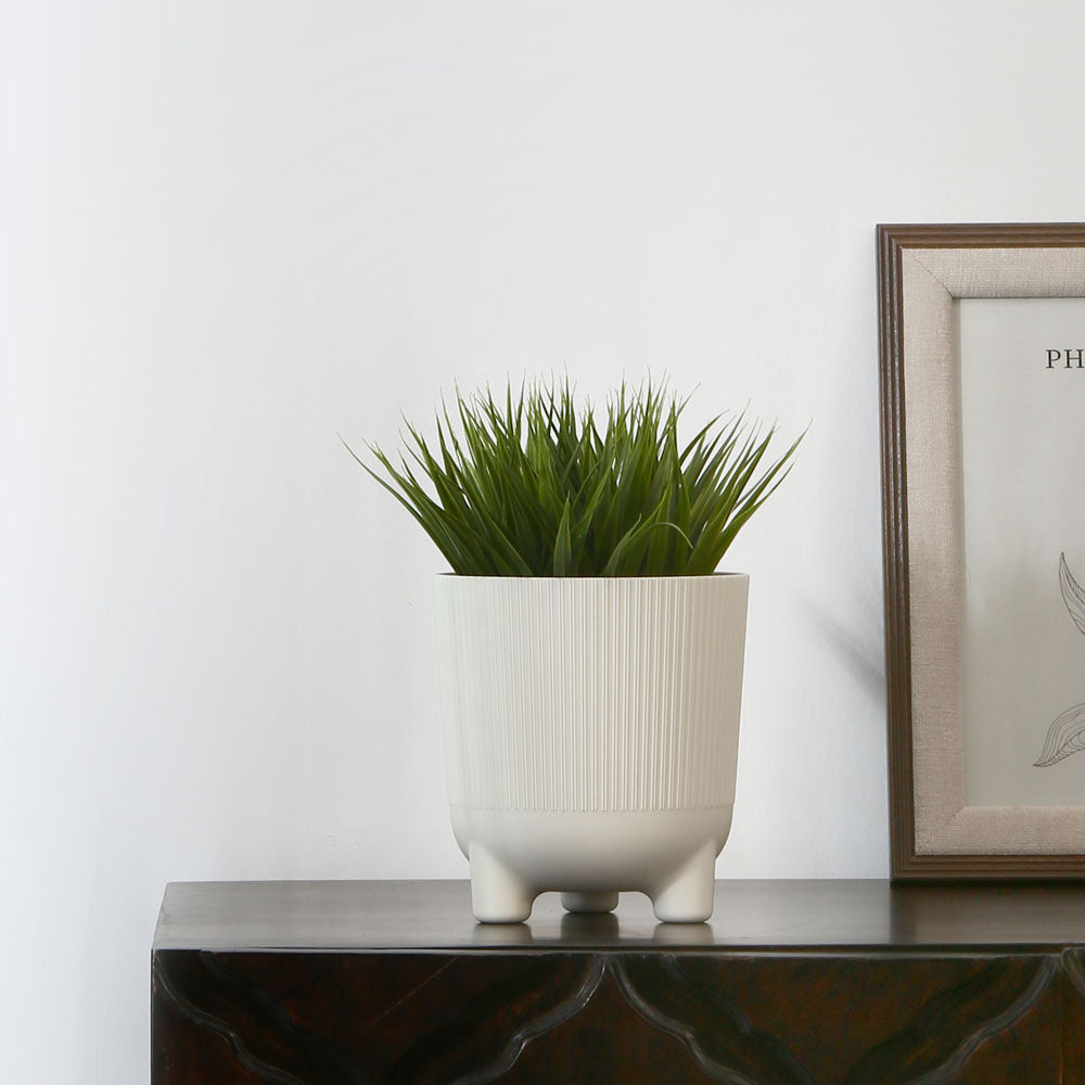Fluted Design Polypropylene Mini Planter- Cream