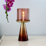 Nilkamal Decorative Taper Ombre Base Metal & Glass Candle Holder (Brown & Gold)