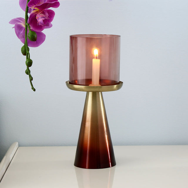 Nilkamal Decorative Taper Ombre Base Metal & Glass Candle Holder (Brown & Gold)