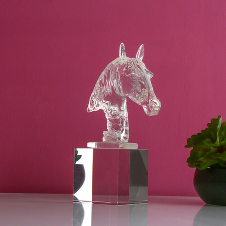 Nilkamal Horse Head On Cuboid Decorative Showpiece (Transparent)