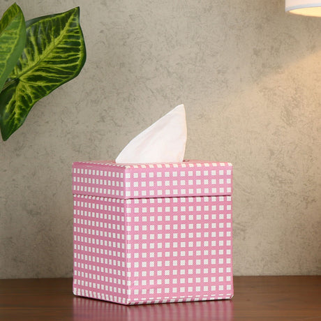 Nilkamal Checkered Mini Cuboid Tissue Box (Pink)
