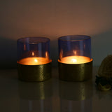 Nilkamal Decorative Metal & Glass Votive Set of 2 (Purple & Gold)