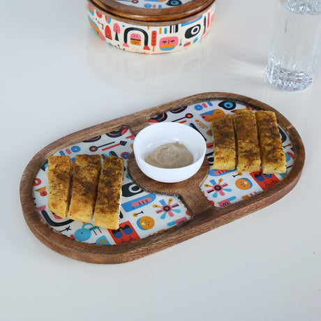 Nilkamal Oval Wooden Serving Platter With Bowl Brown