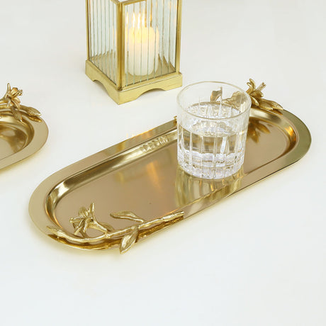 Nilkamal Decorative Oval Metal Serving Tray (Small, Gold)