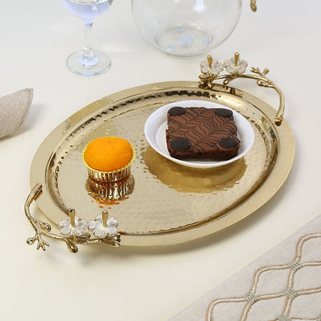Nilkamal Decorative Oval Metal Serving Tray (Gold)