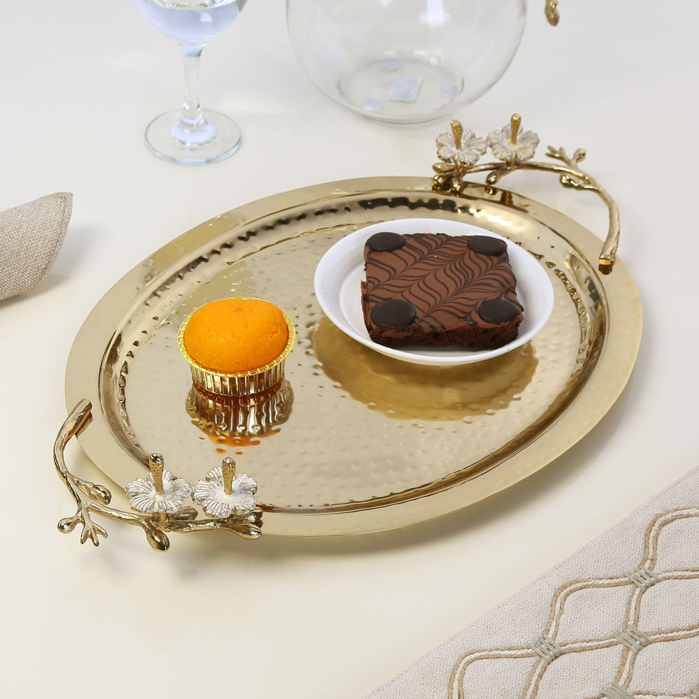 Decorative Oval Metal Serving Tray (Gold)