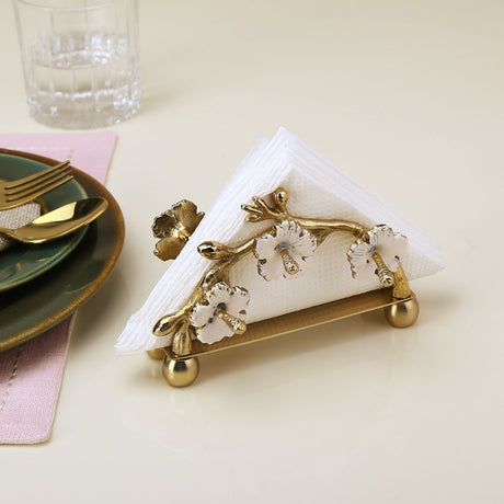 Nilkamal Decorative Floral Design Metal Tissue Holder (Gold)