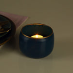 Round Shaped Decorative Metal Votive- Blue & Gold
