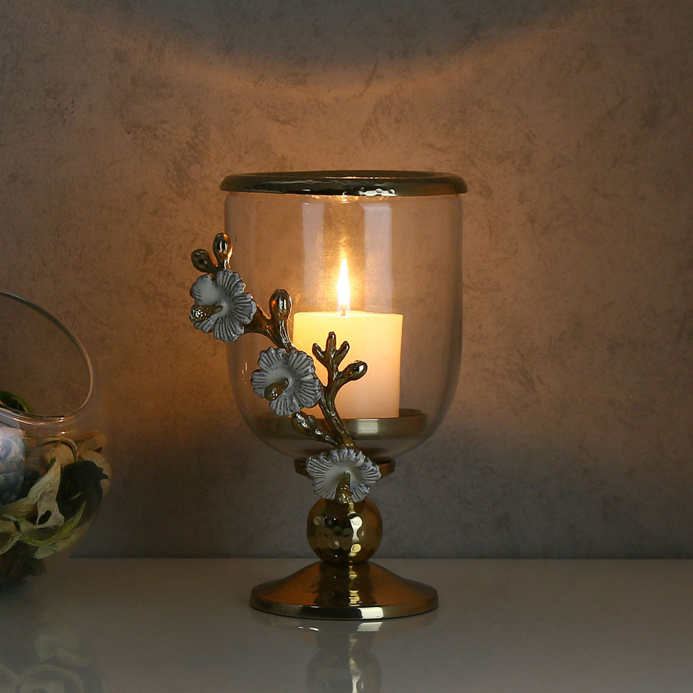 Twigs Hurricane Candle Holder - Small  (Transparent & Gold)