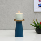 Nilkamal Decorative Metal Taper Candle Holder (Teal & Gold)