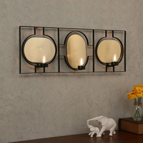 Nilkamal Decorative Three Ovals Iron Wall Sconce (Black & Gold)