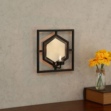 Nilkamal Decorative Hexagonal Iron Wall Sconce (Black & Gold)