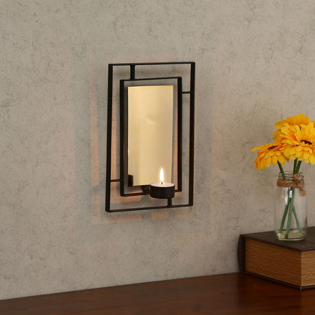 Nilkamal Decorative Rectangular Iron Wall Sconce (Black & Gold)