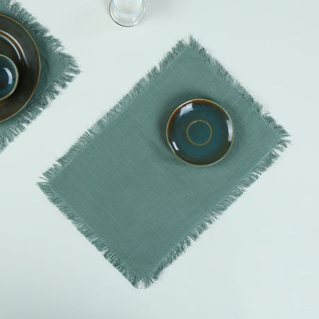 Nilkamal Tassel Edges Cotton Placemat Set Of 4 Green