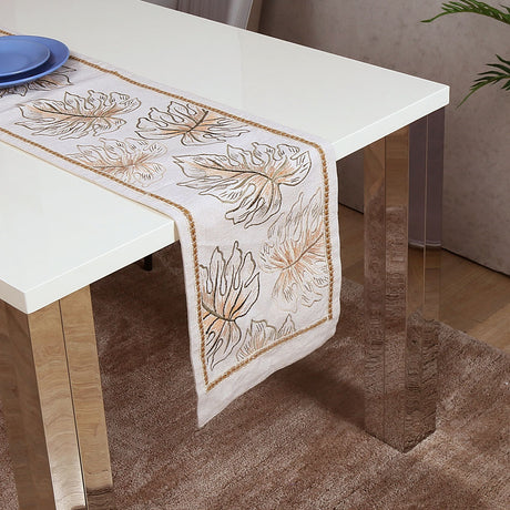 Nilkamal Decorative Leaf Design Cotton Table Runner (180 x 33 cm, Multicolor) - 02
