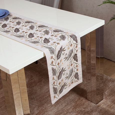 Nilkamal Decorative Leaf Design Cotton Table Runner (180 x 33 cm, Multicolor) - 01