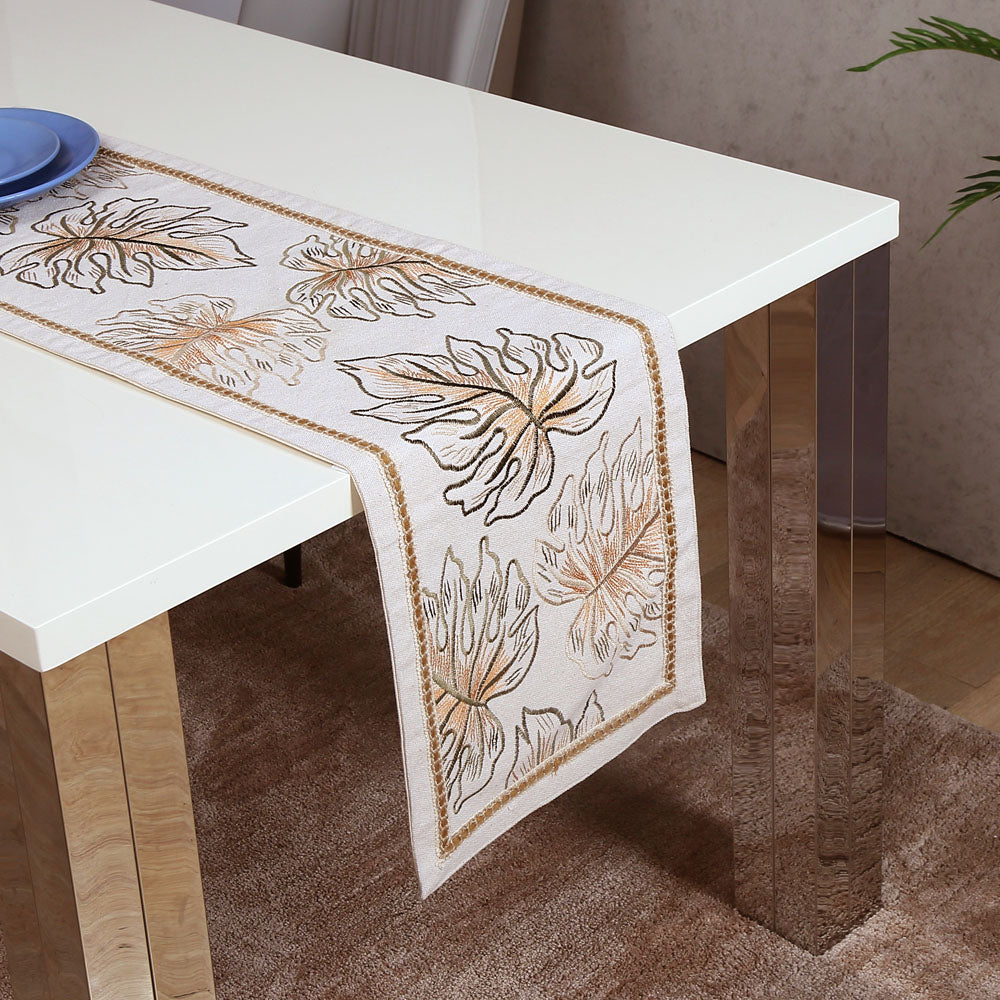 Decorative Leaf Design Cotton Table Runner (120 x 33 cm, Multicolor)