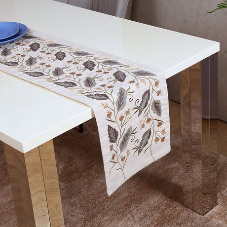 Nilkamal Decorative Leaf Design Cotton Table Runner (120 x 33 cm, Multicolor) - 02