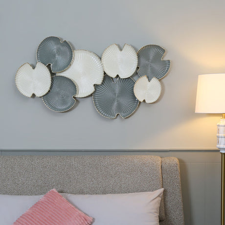 Nilkamal Lotus Leaves Iron Wall Decor White Gold