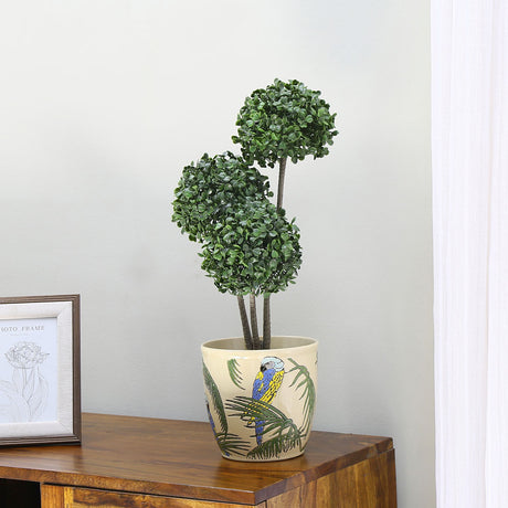 Nilkamal Bird and Leaf Ceramic Planter (Green & White)