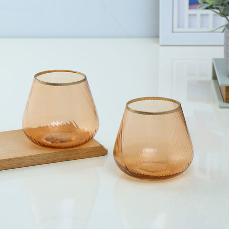 Fluted Design Glass Votives Set of 2- Orange