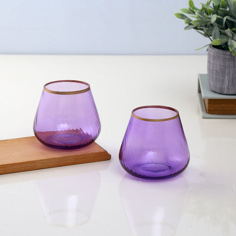 Fluted Design Glass Votives Set of 2- Purple