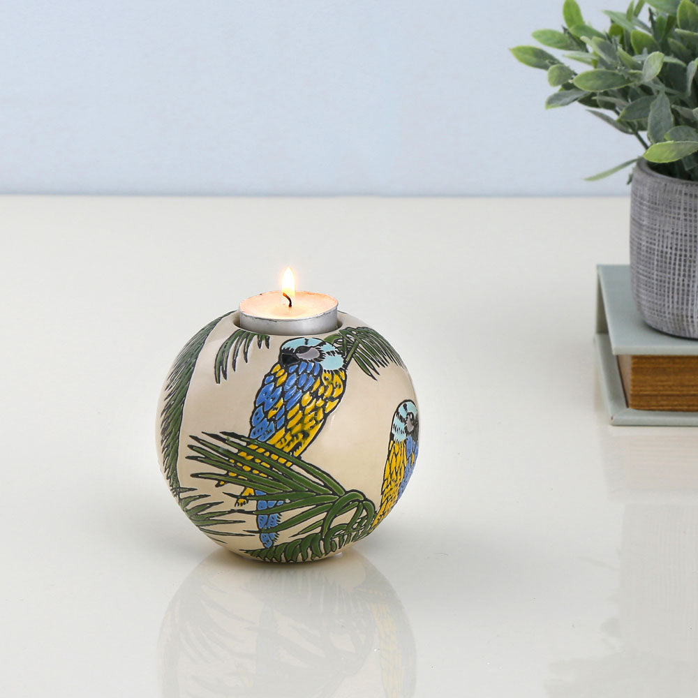 Nilkamal Bird and Leaf Round Votive (Green & White)