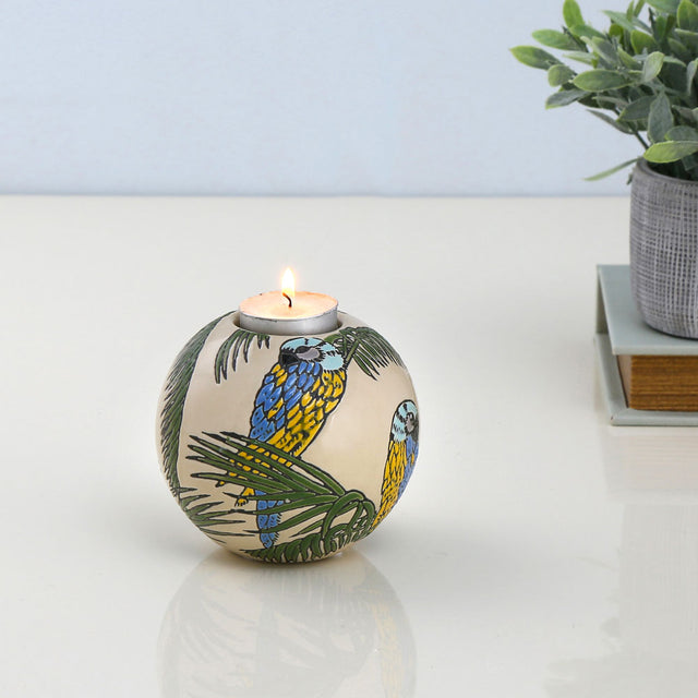 Nilkamal Bird and Leaf Round Votive (Green & White)