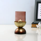 Nilkamal Dual Arc Ombre Base Metal & Glass Candle Holder (Brown & Gold)