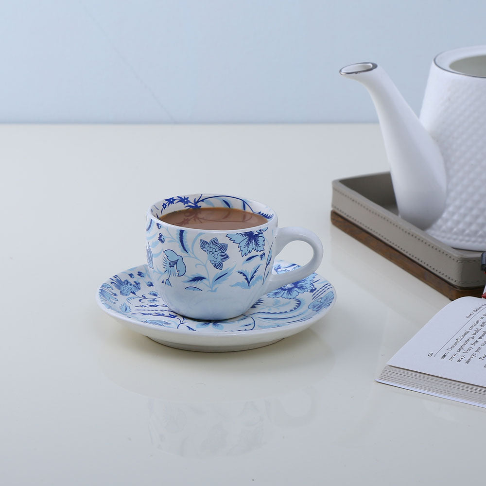 Floral Cup & Saucer Set- Blue