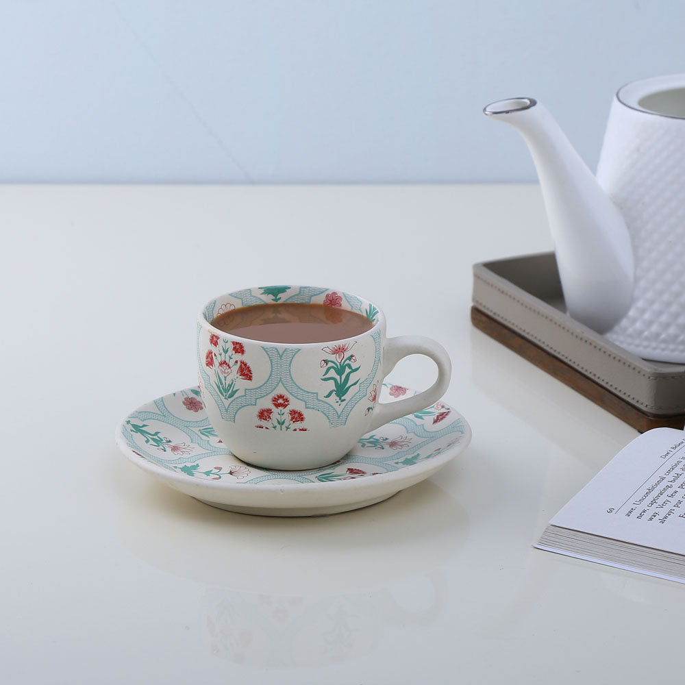 Floral Cup & Saucer Set- Green