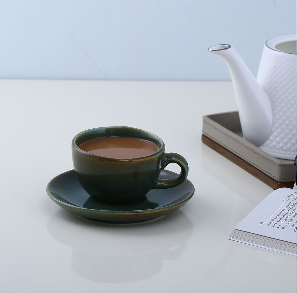 Glaze Cup & Saucer Set- Moss Green