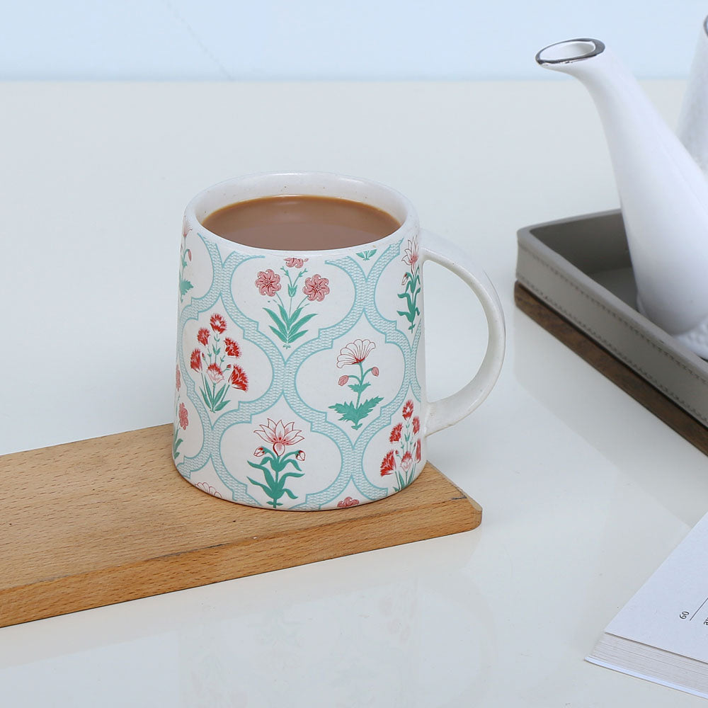 Floral Design Stoneware 380 ml Mug- Green