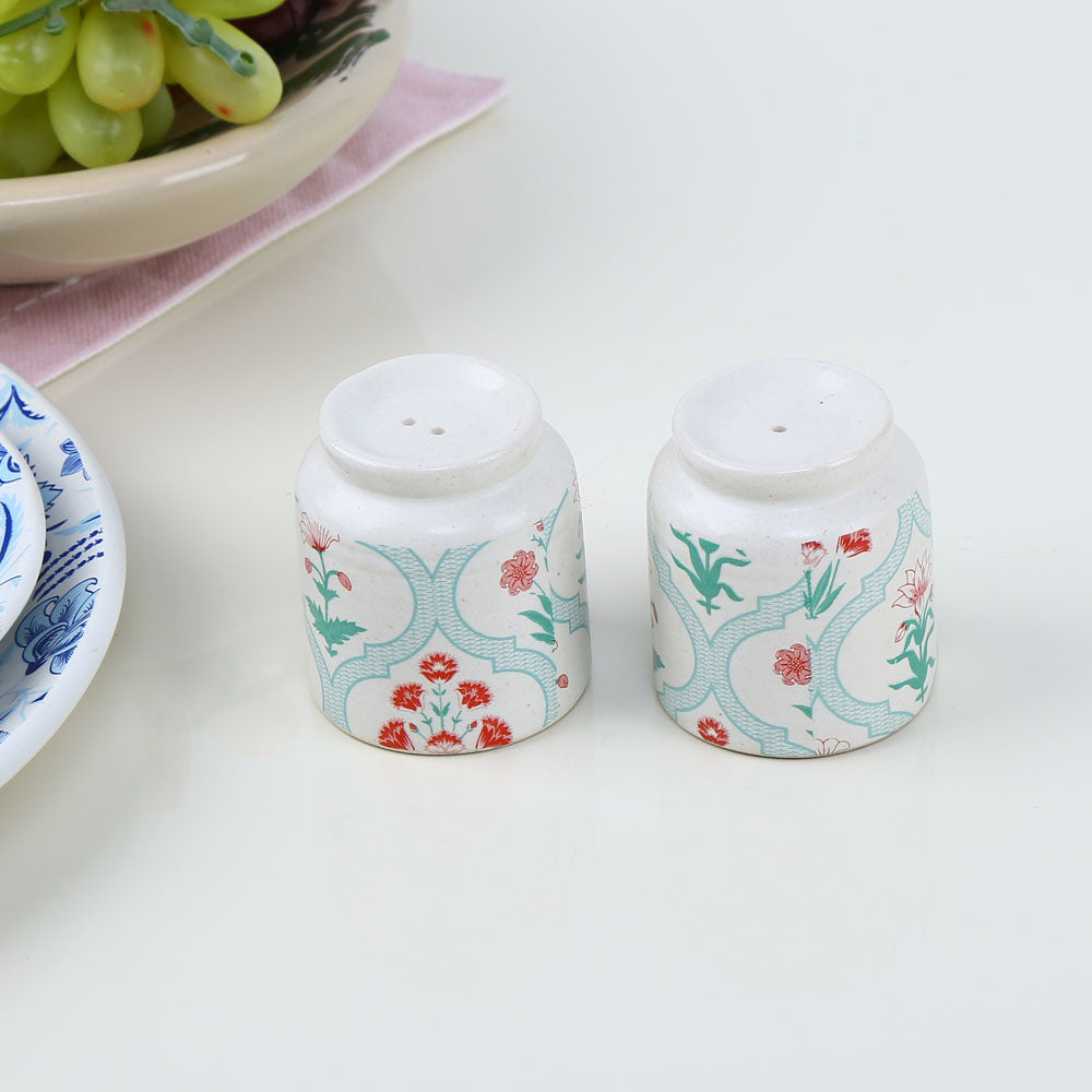Floral Salt and Pepper Container Set- Green