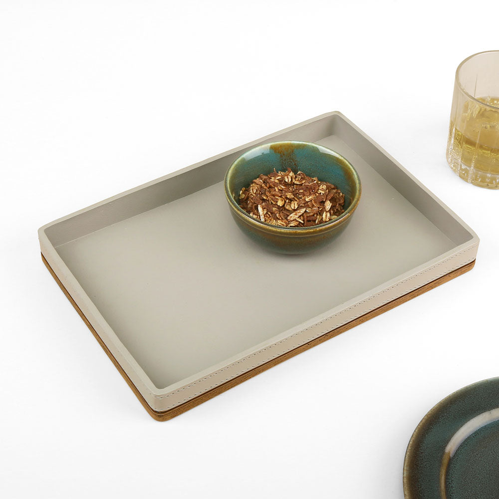 Leather Finish Polyresin Decorative Platter (Cream)
