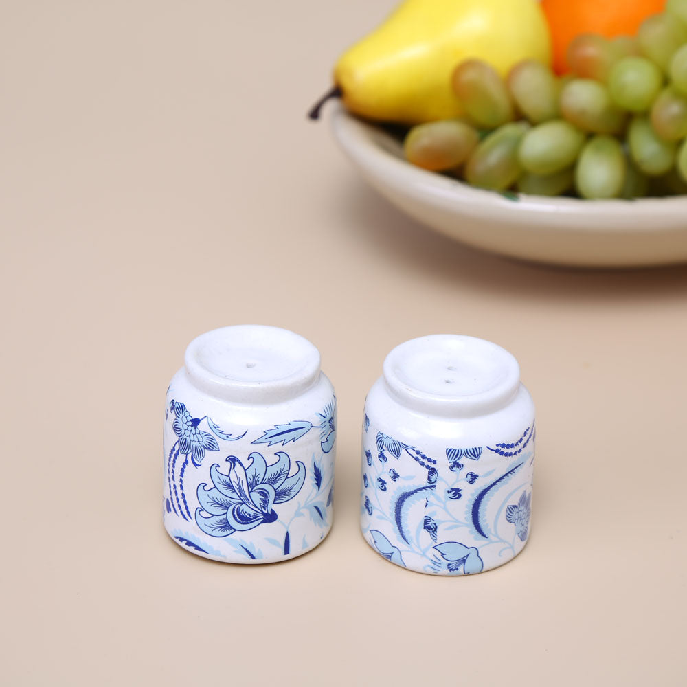 Floral Salt and Pepper Container Set- Blue