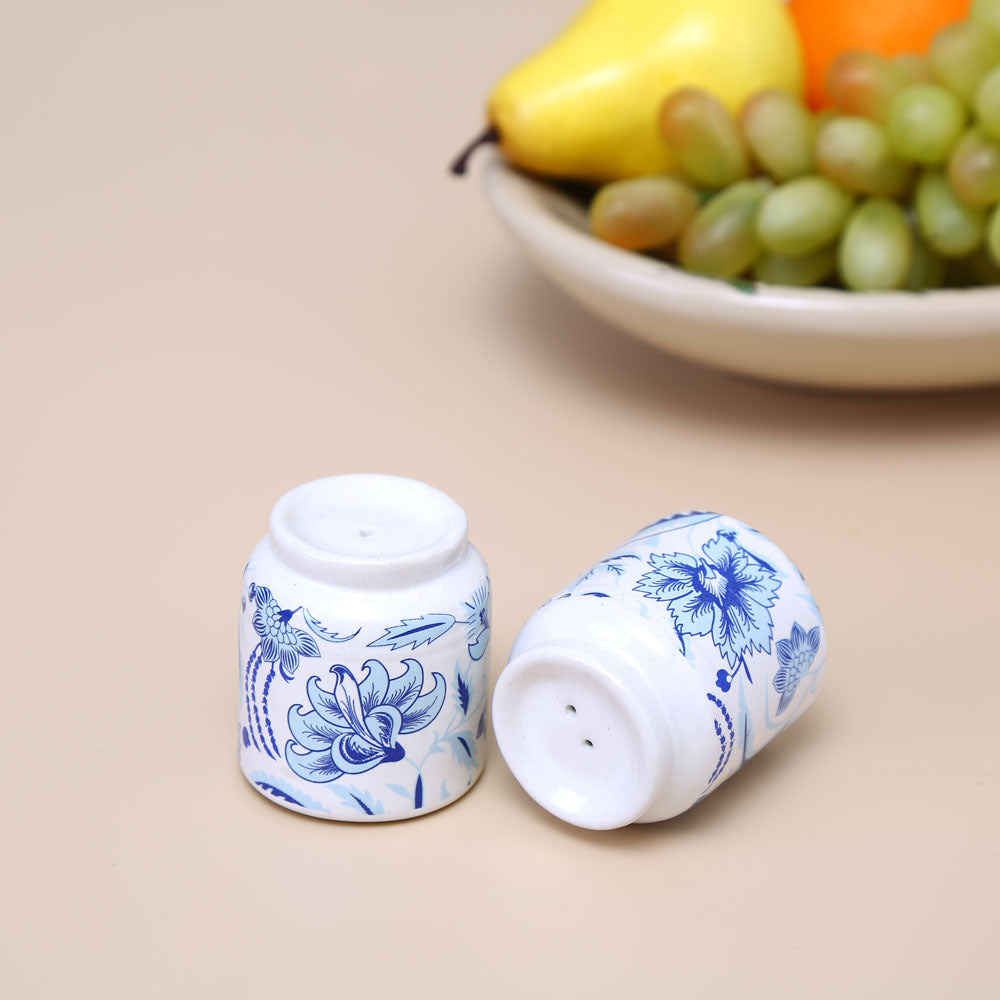 Floral Salt and Pepper Container Set- Blue