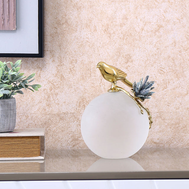 Nilkamal Bird On Ball Metal Showpiece (Large, Gold)