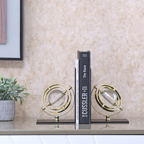 Nilkamal Iron Crystal Globe Bookends Black Gold