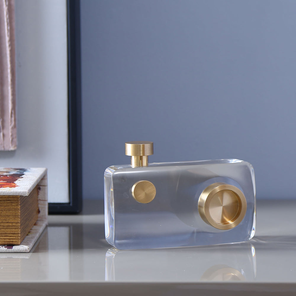 Crystal Camera Small Decorative Showpiece- Gold & Transparent