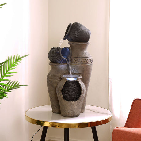 Nilkamal Decorative Tri Pots Polyresin Water Fountain (Beige & Grey)