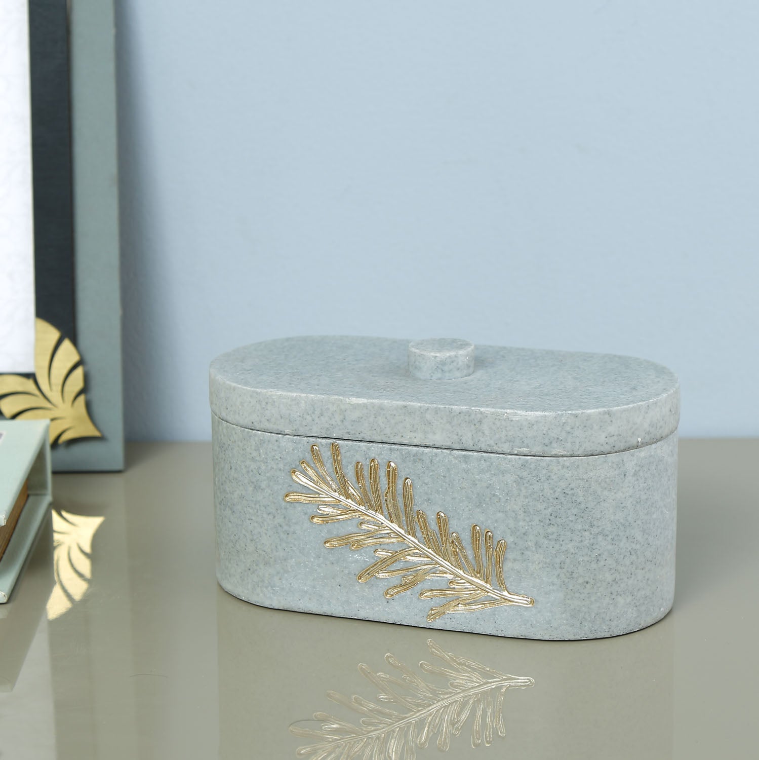 Leaf Design Polyresin Storage Box Organiser (Grey)