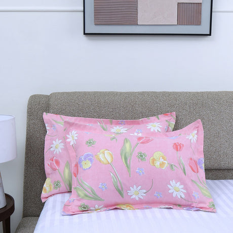 Nilkamal Floral Microfiber 17" x 27" Pillow Covers Set of 2 (Pink)