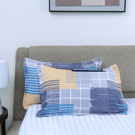 Nilkamal Square And Stripes Design Microfiber 17 X 27 Pillow Covers Set Of 2 Multicolor