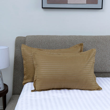 Nilkamal Stripes Microfiber 17 X 27 Pillow Covers Set Of 2 Beige